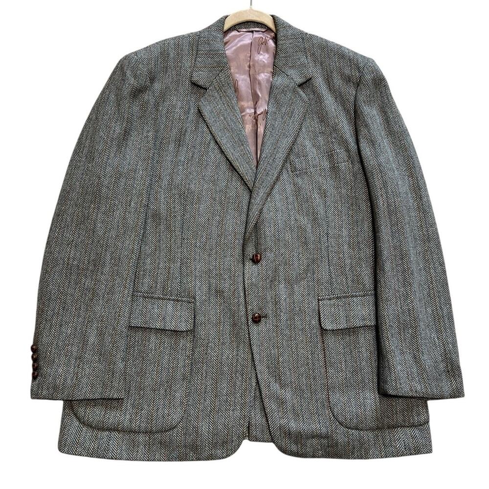 JOE NAMATH Men's Tweed Sport Coat Blazer Two Button Herringbone Stripe 46R
